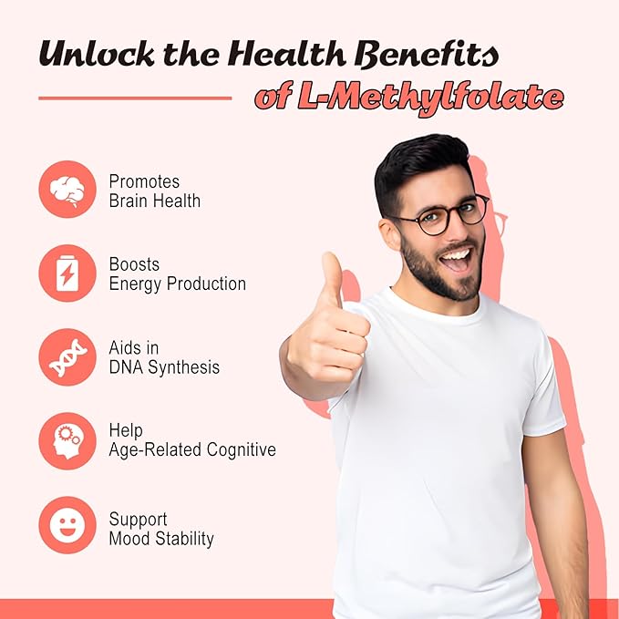 L-Methylfolate 15mg Gummies, Methylated Multivitamin with Methylated B12, Active 5-MTHF Form, Supports MTHFR Mutation, Methylation, Mood & Cognition, Vegan, Non-GMO, Raspberry Flavor, 60 Cts