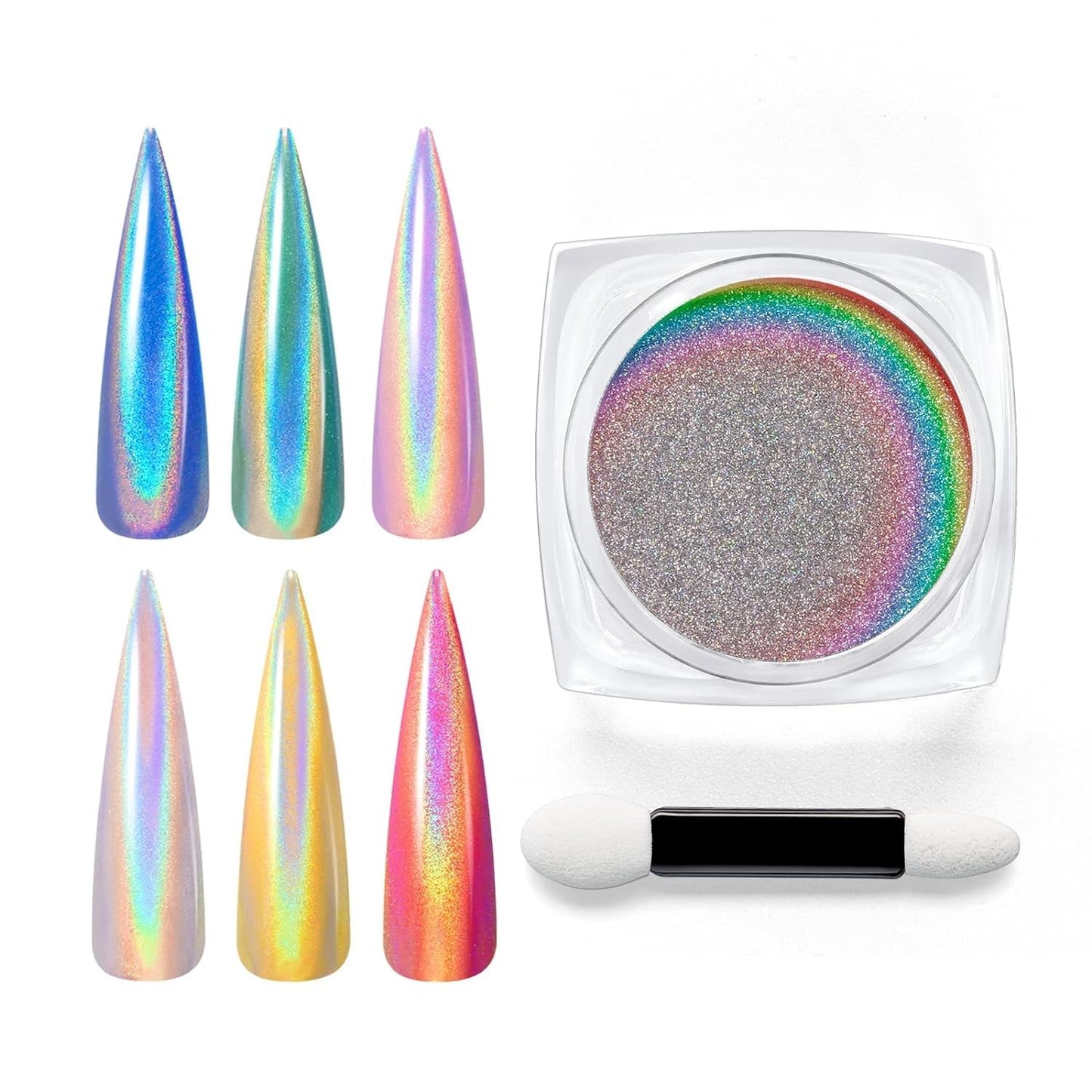 Beetles Chrome Nail Powder Metallic Mirror Effect Holographic Aurora Iridescent Nail Art Decoration for Gel Polish Glitter Premium Salon Nail Glitter Manicure Pigments for Nail Art Design, 0.04oz/1g