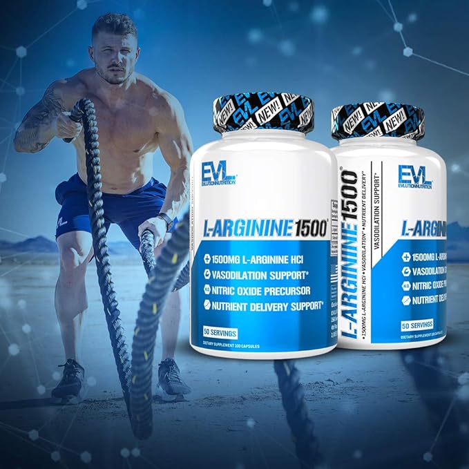 Evlution Nutrition Nitric Oxide Booster L-Arginine Supplement - High Potency Nitric Oxide Supplement with 1500mg of L Arginine HCL for Enhanced Pumps Energy Muscle Growth and Vascularity NO Booster