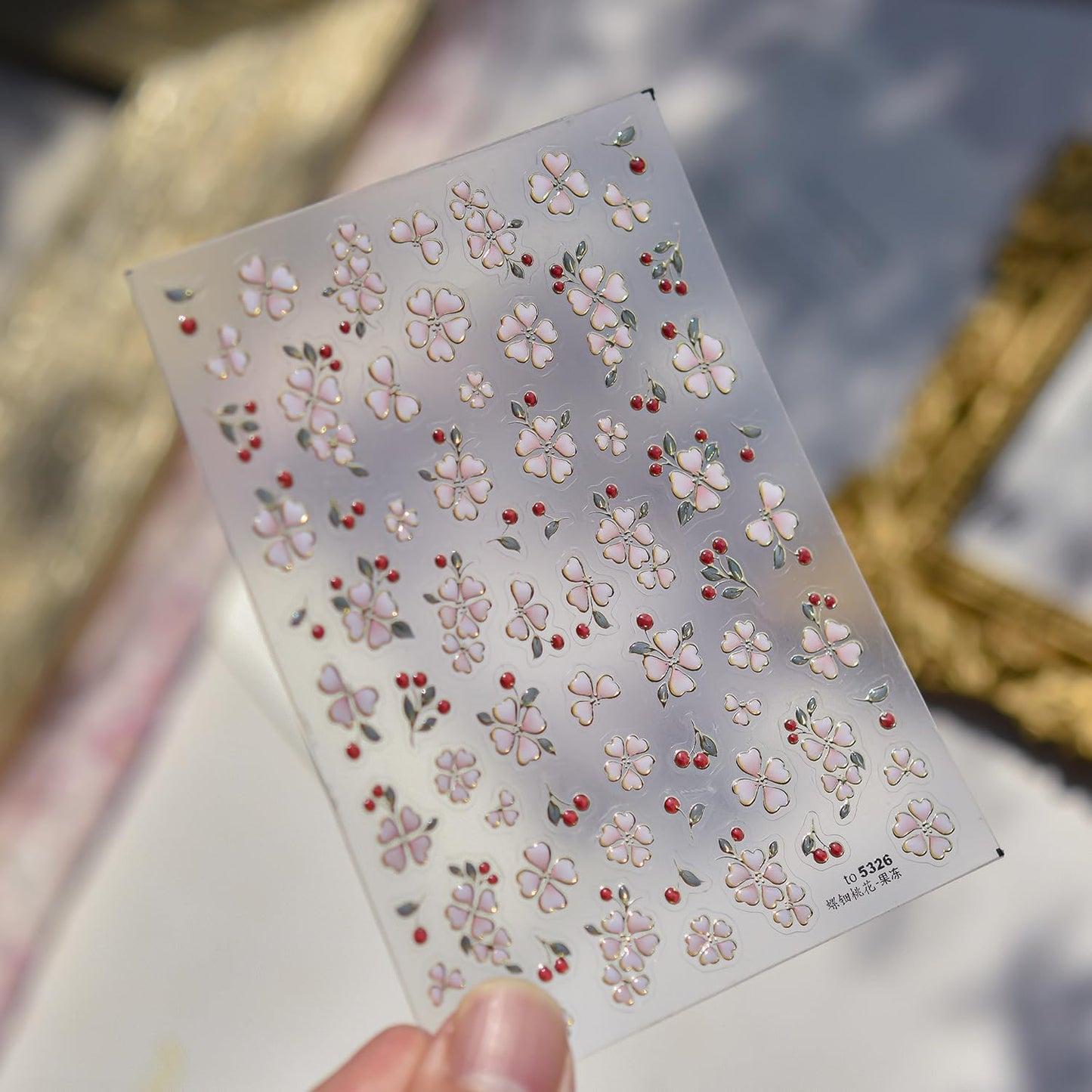 Flower Nail Stickers Pink Nail Art Stickers Jerry Nail Decals with Red Design Floral Nails Art Decals 5D Embossed Self Adhesive Nails Charms for Women Girls Manicure DIY Decoration Accessories