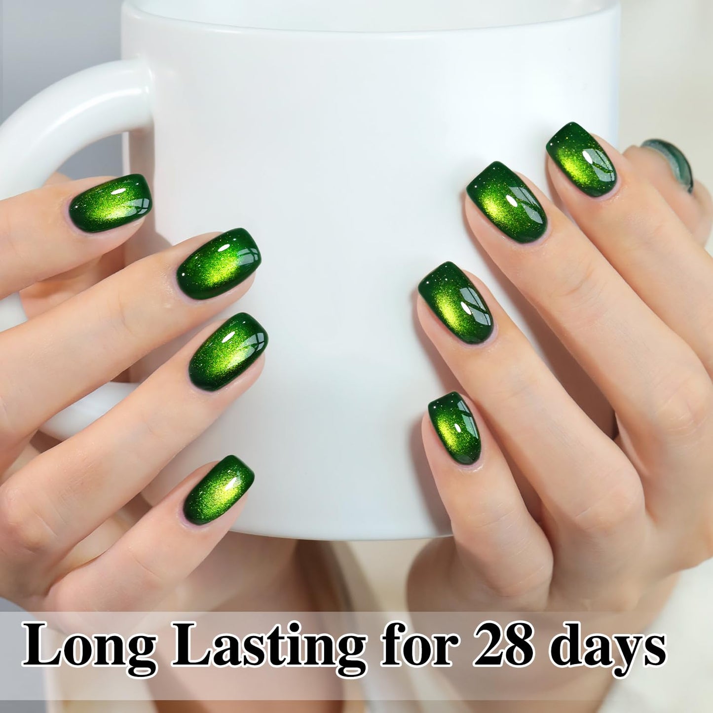 Double Rhythm Cat Eye Gel Polish with Magnet 15ML Holographic Glitter Shimmer Translucent Sheer Color Glass Magnetic Gel Polish Salon DIY at Home (Dark Green-MC1045)