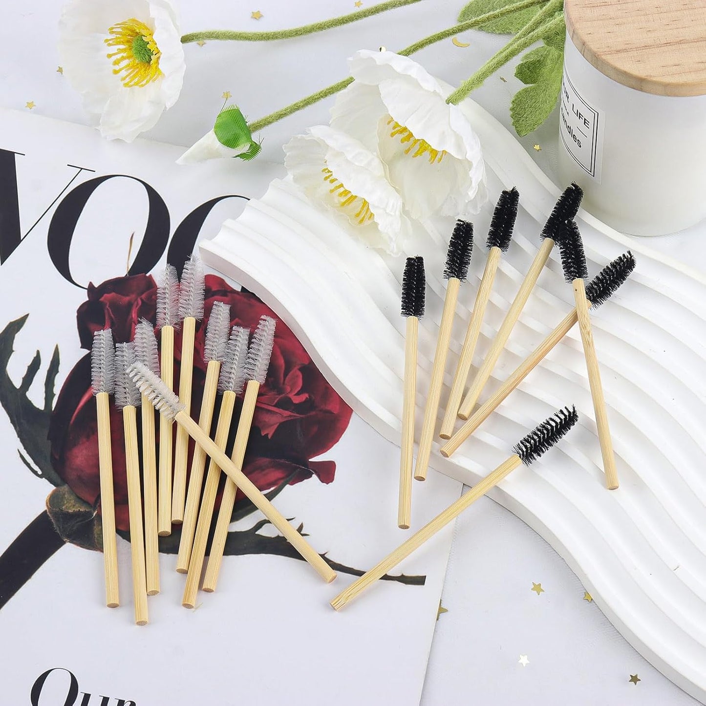 300PCS Disposable Mascara Wands Spoolie Brush Crystal Eyebrow Brushes Eyelash Extension Applicator Makeup Kits Bamboo Mascara Brush