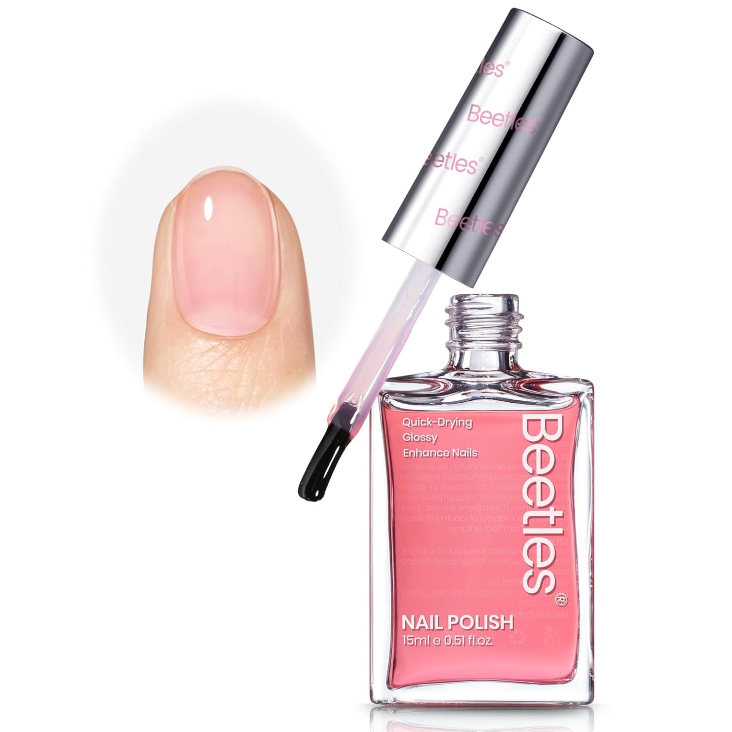 Beetles Nail Strengthener, Jelly Pink Nail Natural Concealer Foundation Polish Sheer Pink Air Dry Nail Growth Polish for Damaged Nails Imperfection Masking Gifts for Women 15ml