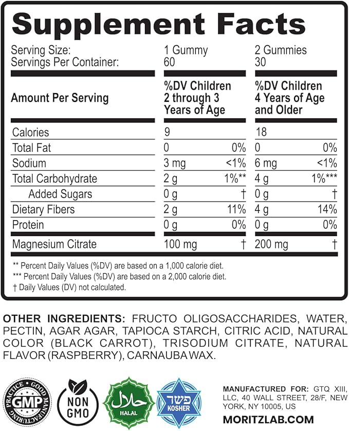 DR. MORITZ Sugar-Free Calm Magnesium Gummies for Kids and Adults - Kids Magnesium Gummies - Magnesium Citrate Gummies (60 Count (Pack of 1), Raspberry)