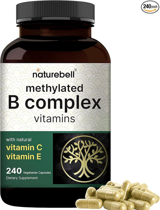 Methylated B Complex Vitamins, 240 Veggie Capsules | Multivitamin B Complex | B12, Folate, Biotin & More – with Natural Vitamin C, E, Choline & Inositol – Immune, Energy, & Prenatal Support