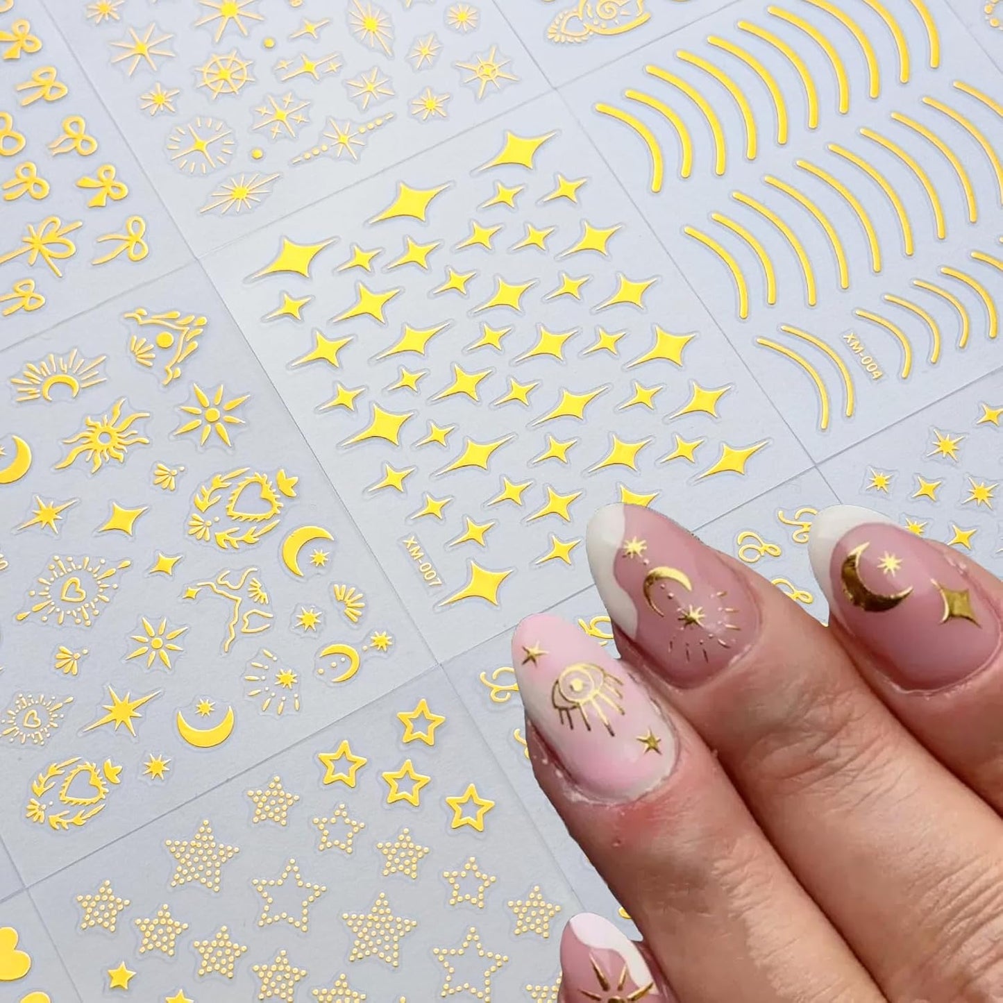 30Sheets Gold Nail Art Stickers Star Line 3D Self Adhesive Nail Stickers for Nail Art Moon Stars Nail Decals Heart Nail for Women and Girls Manicure DIY Decoration