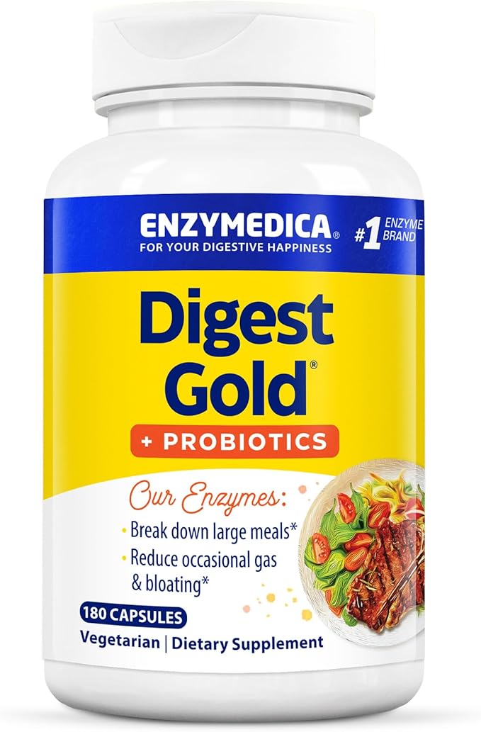 Enzymedica Digest Gold + Probiotics, 2-in-1 Formula for Gut Health, Digestive Enzymes & 1.5 Billion Active Probiotic Cultures, 180 Count (FFP)