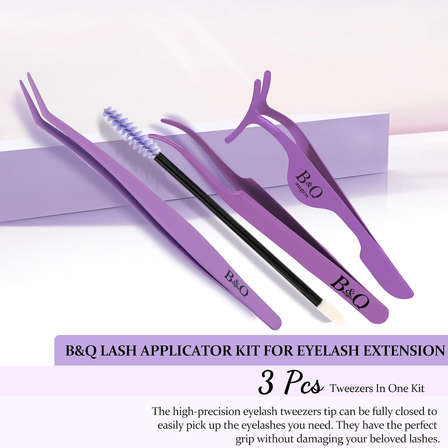 Eyelash Applicator Tool 3 PCS Lash Applicator Tool Kit Lash Tweezers for Eyelash Extensions Application Tool and Removal （Purple,3 PCS）