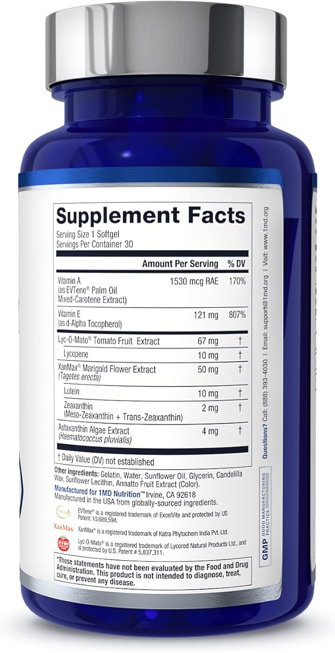 1MD Nutrition VisionMD Eye Vitamin CARMIS - with OptiLut Lutein & Zeaxanthin | Supports Vision Health, Everyday Eye Strain, & Occasional Dry Eye | 60 Softgels (2-Pack)