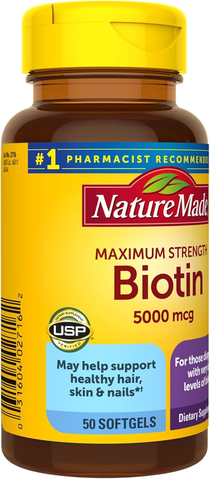 Maximum Strength Biotin 5000 mcg Softgels, 50 Count