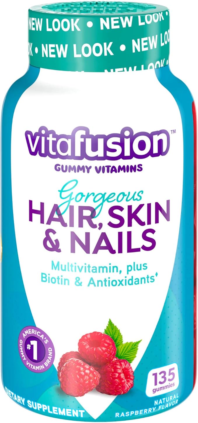 Vitafusion Gorgeous Hair, Skin & Nails Multivitamin Plus Biotin and Antioxidant Vitamins C&E, Raspberry Flavor, 135ct (45 Day Supply), from America’s Number One Gummy Vitamin Brand (Pack of 2)
