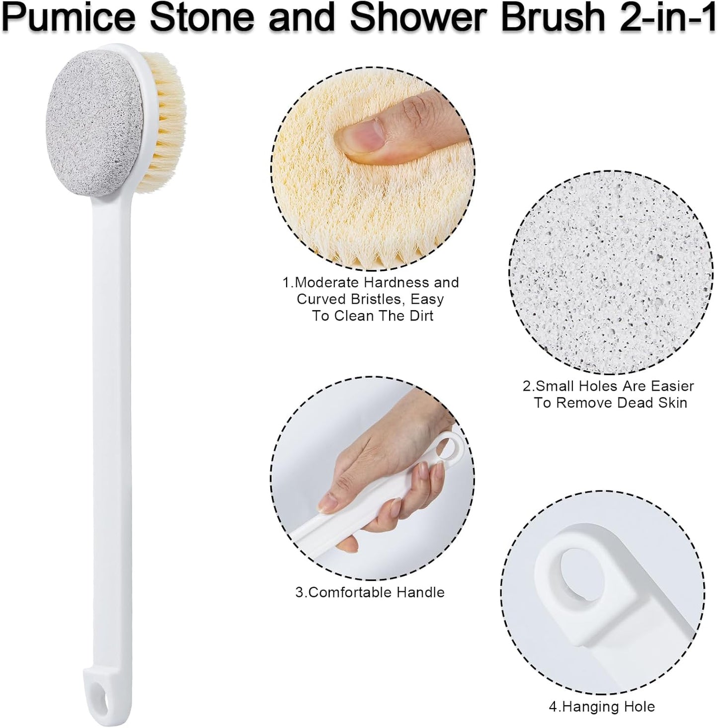 Pumice Stone for Feet with Long Handle (Double-Faced Straight White Handle, Count, 3.0)