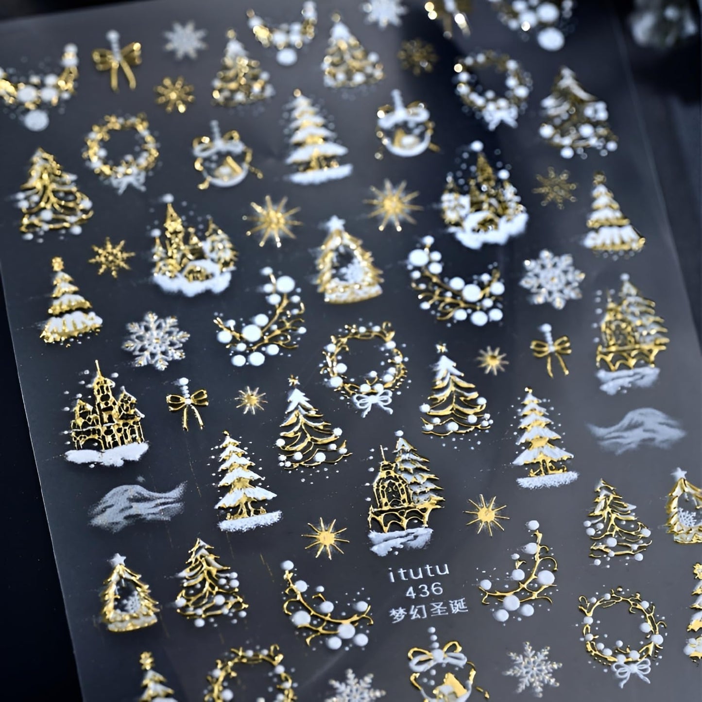 Christmas Nail Art Stickers 5D Embossed Xmas Tree Snowflake Nail Decals White Gold Christmas Nail Stickers for Nail Art Self Adhesive Nail Supplies Design for Women Girls