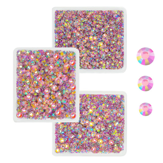 Pink AB Resin Rhinestones for Crafting 3mm 4mm 5mm Flatback Stones SS10 SS16 SS20 Non-Hotfix Diamonds Crystals Gems Charms for Nails Face Eyes Makeup Body Tumblers Bottles Crafts Decor Shoes