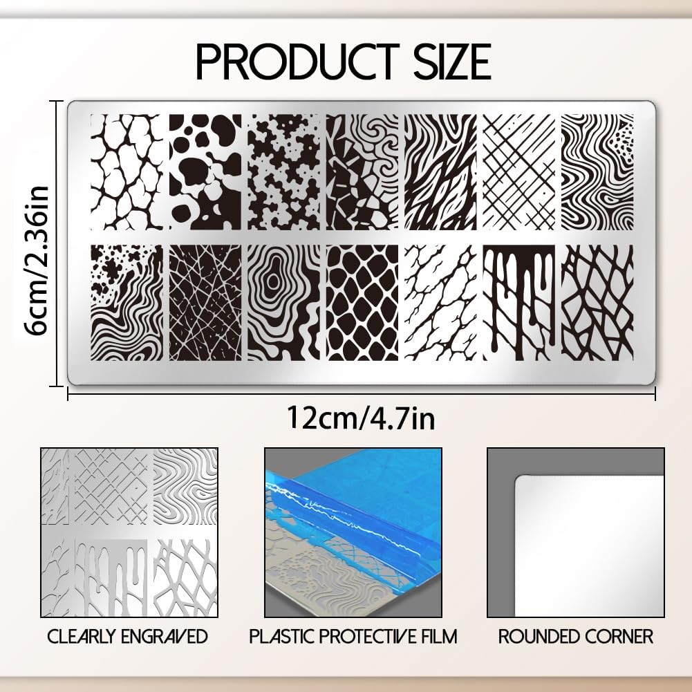 UNICRAFTALE 3Pcs Nail Stamp Plates Set Marble Striped Nail Art Stamping Template Texture Stamping Plate Image Nail Stencils Nail Art Plates with Nail Scraper for Women DIY Print Manicure Salon Design