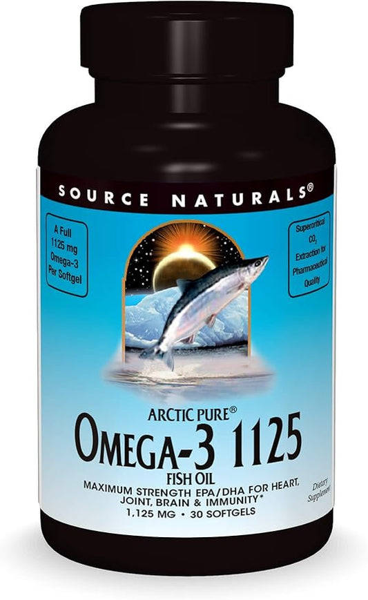 Source Naturals ArcticPure Omega-3 Fish Oil 1125mg Ultra Potency Maximum Strength EPA + DHA For Heart, Joint, Brain & Immune Health - 30 Softgels