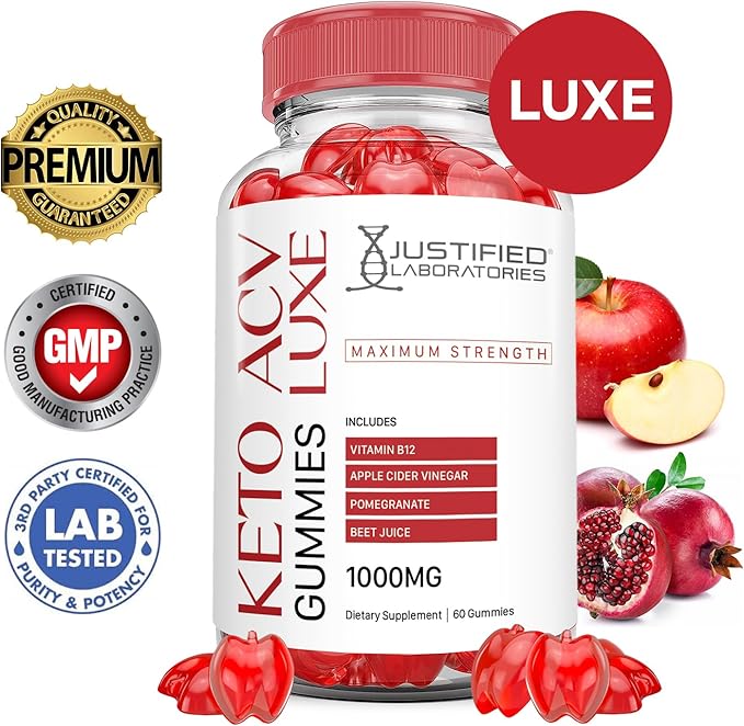(2 Pack) Luxe Keto ACV Gummies Advanced Formula 1000MG Luxe Keto Gummies Apple Cider Vinegar Formulated with Pomegranate Beet Juice Powder B12 Vegan Non GMO 120 Gummys