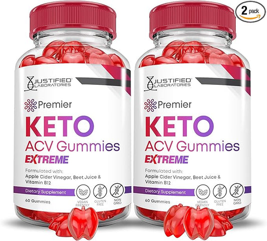 (2 Pack) Premier Keto ACV Gummies Extreme 2000MG Premier Keto Gummies Apple Cider Vinegar Formulated with Pomegranate Beet Juice Powder B12 Vegan Non GMO 120 Gummys