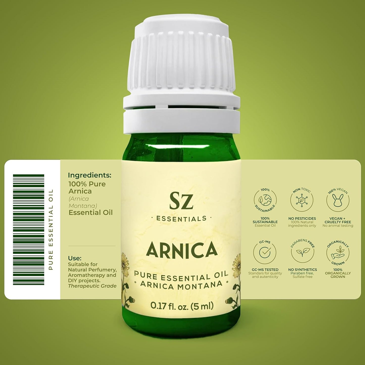 Arnica Essential Oil (Arnica Montana) – Therapeutic Grade, 100% Pure & Undiluted with Fresh Herbal Aroma for Soothing Relief, Aromatherapy, Muscle Recovery & Skin Care - Vegan 0.17 oz