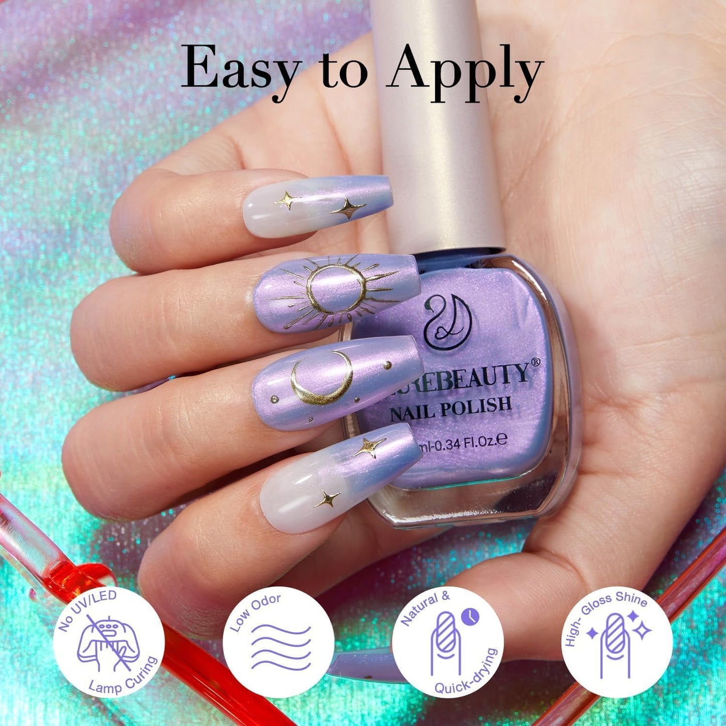 AZUREBEAUTY Blue Purple Violet Galaxy Quick Dry Complete Natural Super Lustrous Nail Enamel Polish,Professional for DIY Manicure and Pedicure at Home