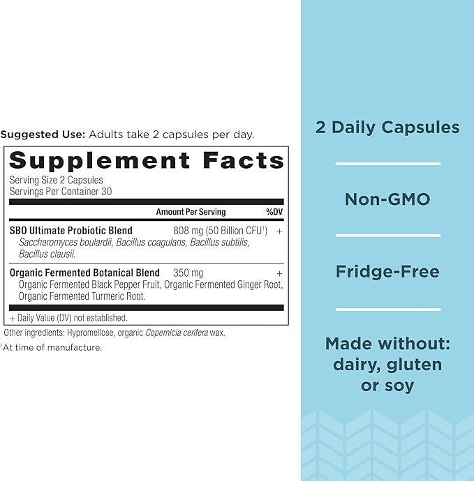 Probiotics by Ancient Nutrition, SBO Probiotics Ultimate 50 Billion CFUs*/Serving, Digestive and Immune Support, Gluten Free, Ancient Superfoods Blend, 60 Capsules