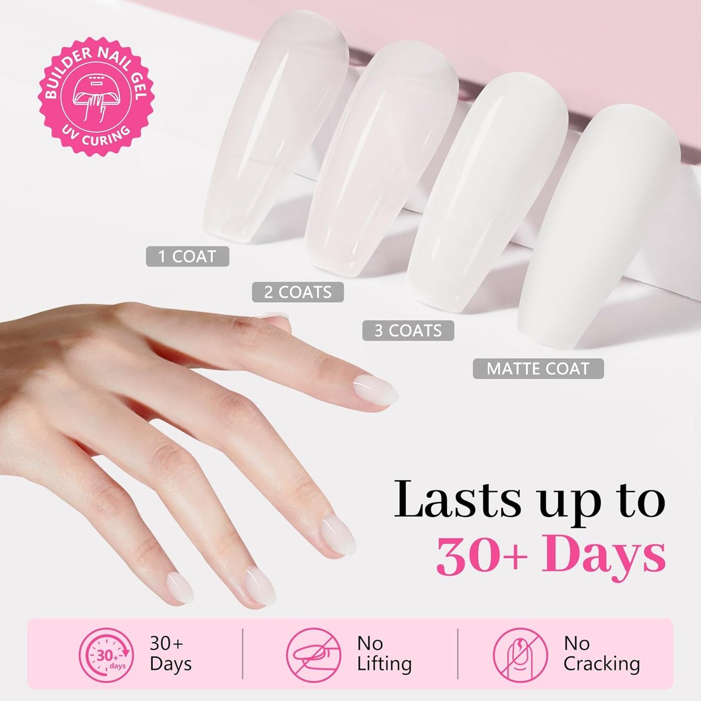 Builder Nail Gel, Milky White Builder for Nails Strengthener, 8-in-One Apex Enhancement Extension Hard Building Color Gel LED Lamp Cured Rubber Base Coat for DIY Beginners & Salon Manicure 16ML