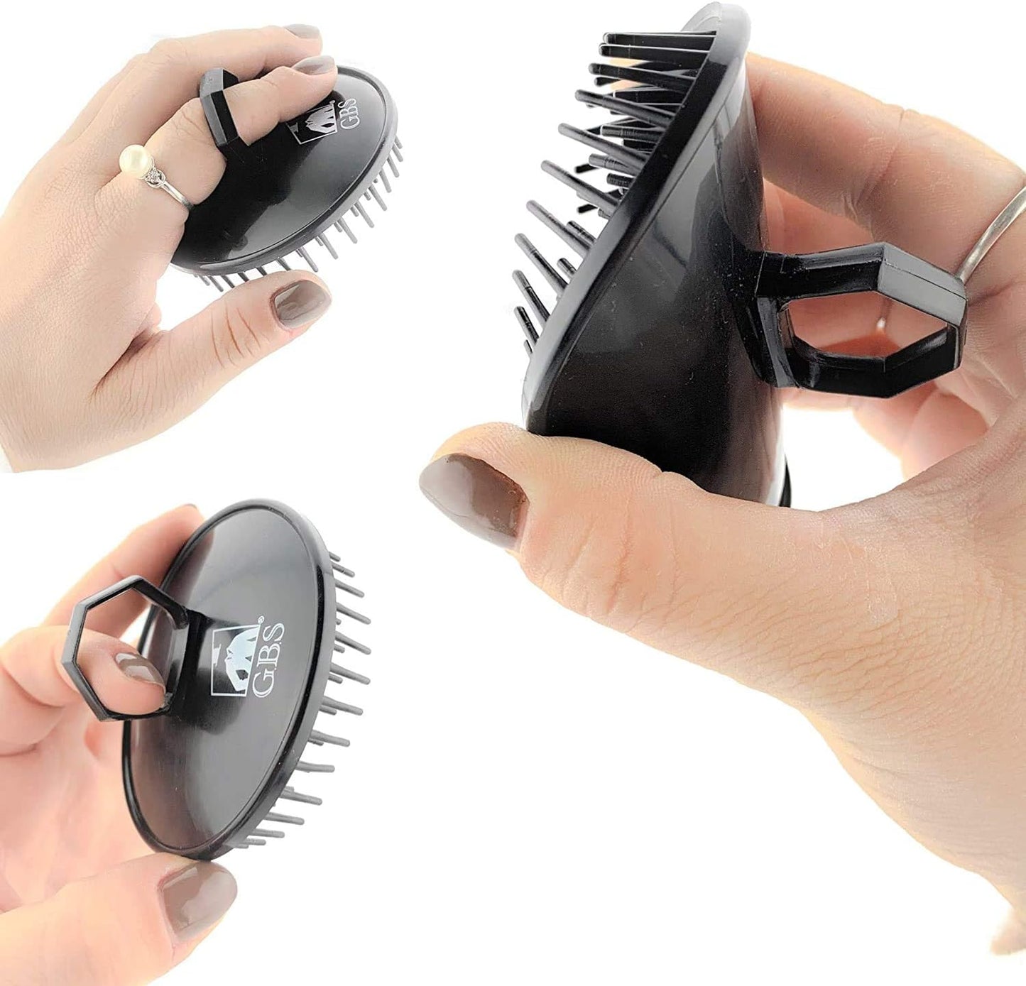 G.B.S Head Shampoo Scalp Massager Brush and Soft Palm Pocket Comb for All Hair Types, Pack of 6 (2 Black and 4 Gray)