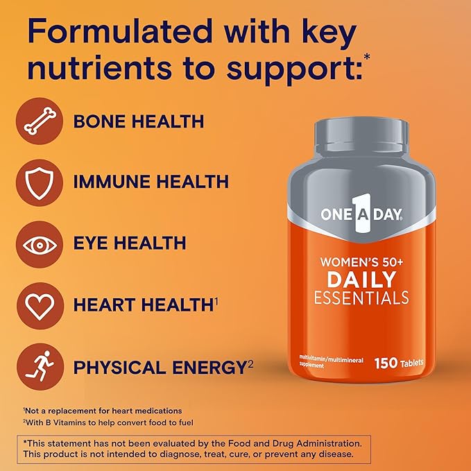 One-A-Day Multivitamin for Women 50+ Daily Essentials | Vitamins for Women 50 Plus to Support Eye, Immune Health & Physical Energy | Women's Multivitamin with Vitamin C & Vitamin D, 150 Count