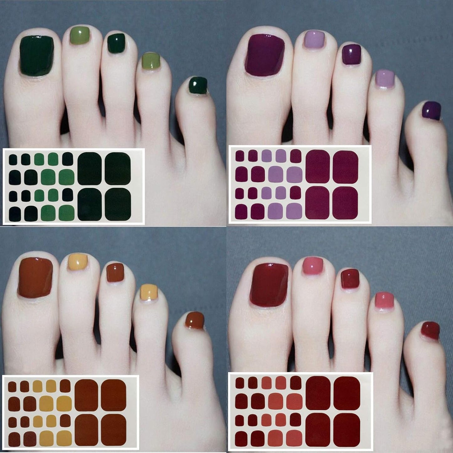 SILPECWEE 20 Sheets Adhesive Toe Nail Polish Stickers Decals Solid Color Full Wraps Nail Strips Manicure Accessories for Women 1Pc Nail File