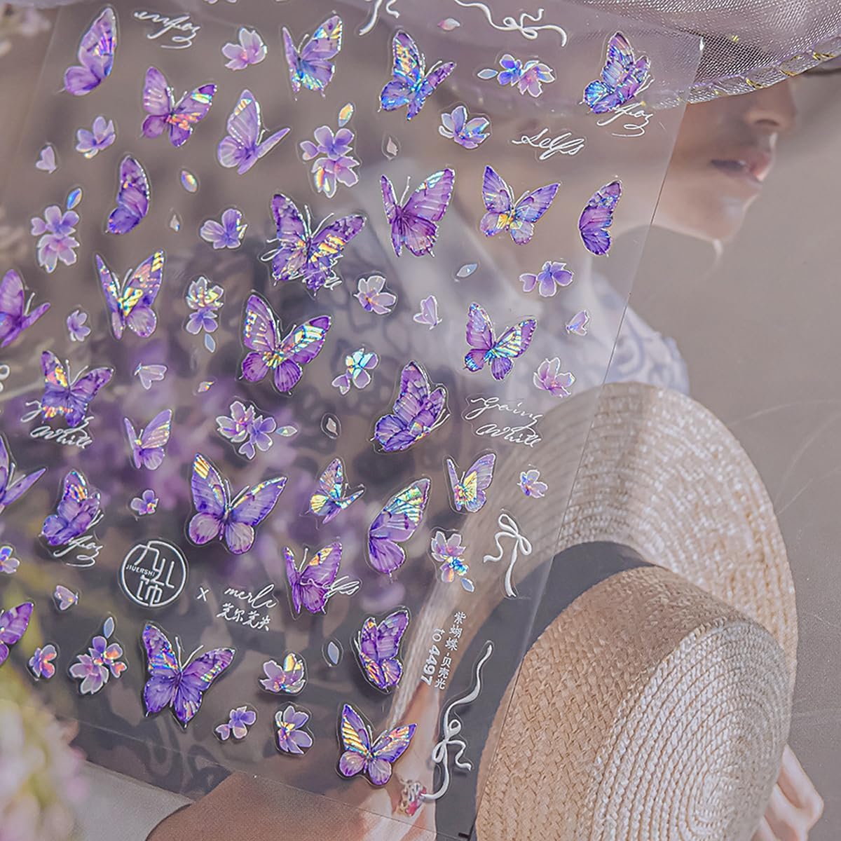 Purple Butterfly Nail Stickers Butterfly Nail Art Stickers Holographic Nail Decals Cute Stickers for Nails Designs Self Adhesive Nail Art Supplies & Decorations for Women Girls 1 Sheet