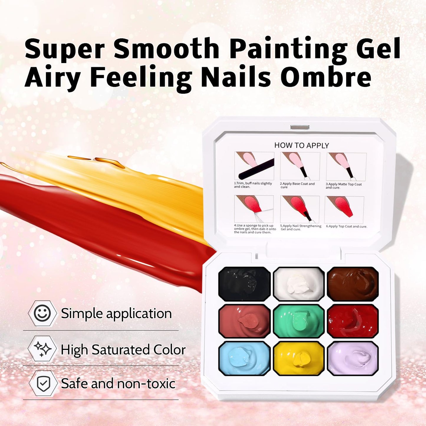 Sponge Pat Paint Nail Gel, 9 Colors Ombre Nails Gradient Gel Nail Blush Blooming Aura Nails Drawing Stripper Floral Painting Nail Art, No Wipe, UV/LED Curing (9 Colors C)