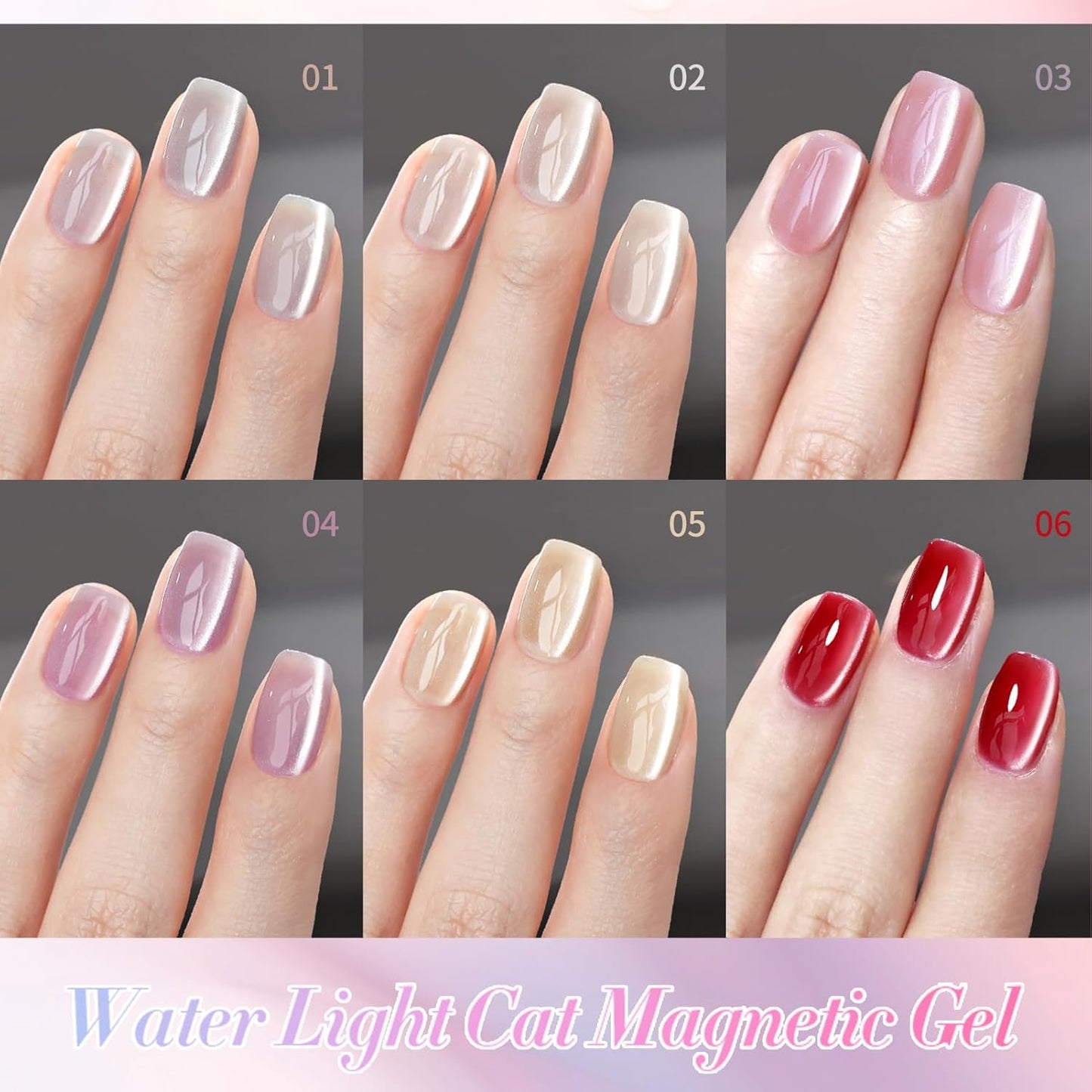 Born Pretty Magnetic Gel Nail Polish Water Light Cat Magnetic Eye Jelly Pink Glass Crystal Gel Polish Glitter Shimmer Auroras Nail Polish LED Nail Art Manicure Kit 6PCS