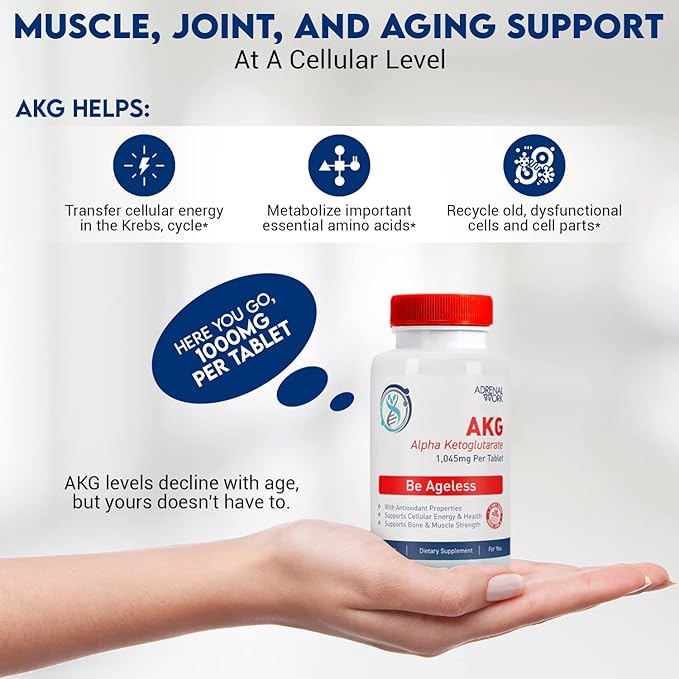 AKG (Alpha Ketoglutarate) and L arginine Supplement - 1,000 mg per Tablet, 90 Day Supply - Cellular Detox to Support Healthy Aging : Stronger Bones, Less Grey Hair, Better Gut Health*