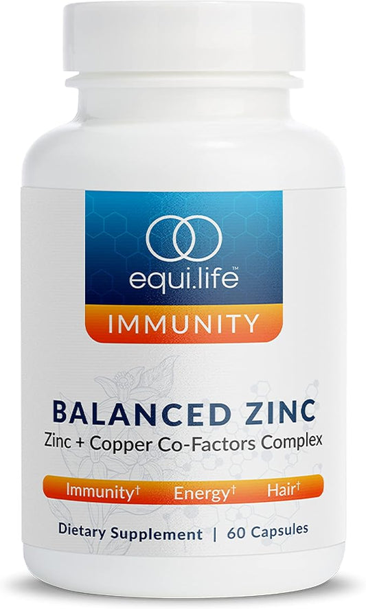 EquiLife - Balanced Zinc, Immune Support Supplement, Rich in Antioxidant, Zinc Copper Supplement, Source of Vitamin C, & Vitamin B6, Promotes Energy & Mood Support, Vegan, Non-GMO (60 Capsules)