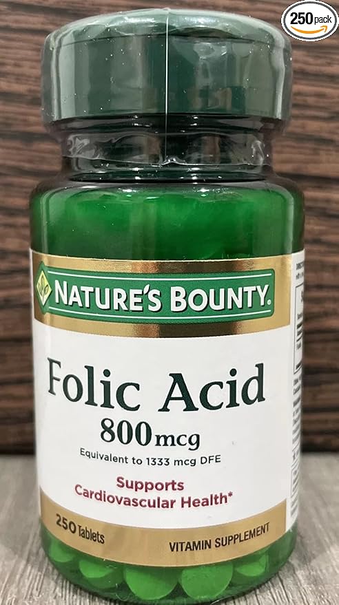Nature's Bounty Folic Acid 800 mcg Tablets Maximum Strength 250 Tablets (Pack of 9)