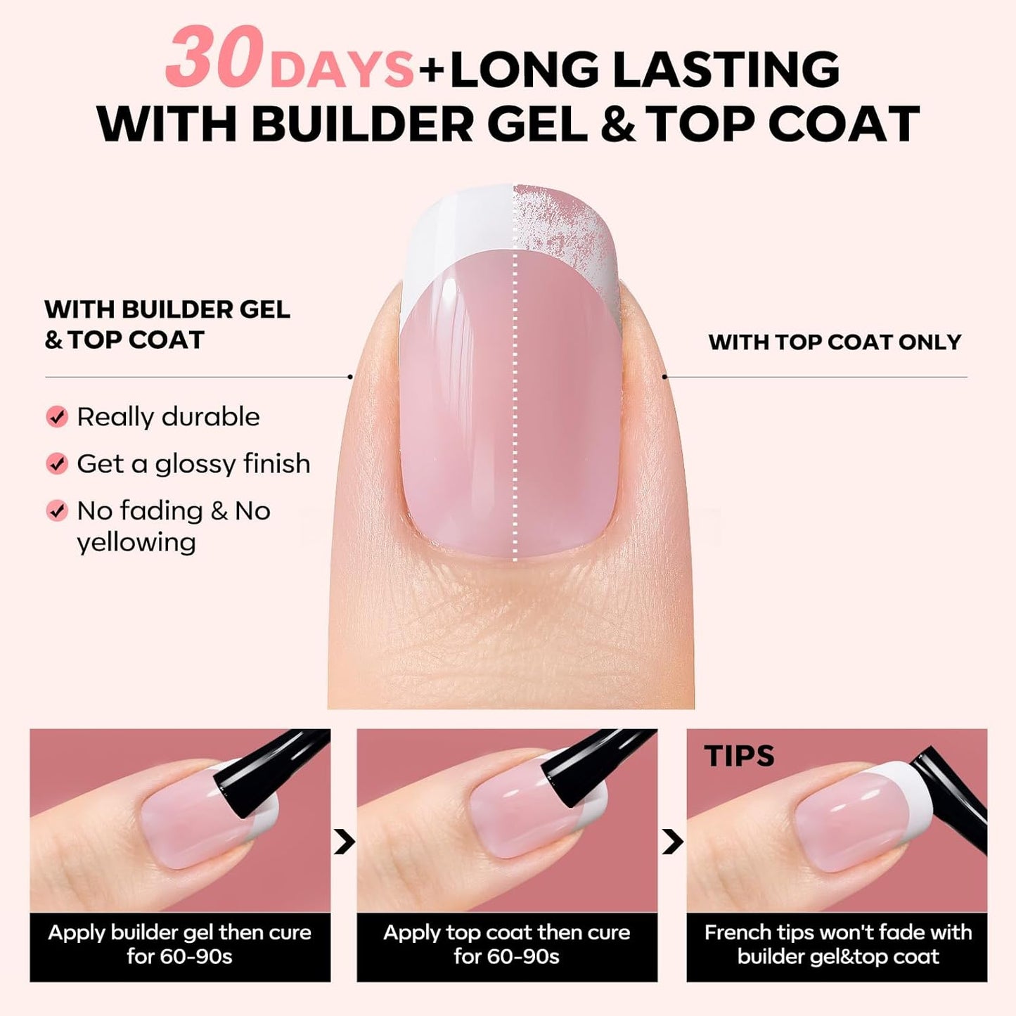 modelones French Tip Press on Nails, 150Pcs Extra Short Square Fake Nails with Nail Box, Pink Gel Nail Tips for Women, Soft Glue-On Nails for Natural Salon Look, DIY Nail Art Kit (15 Sizes)