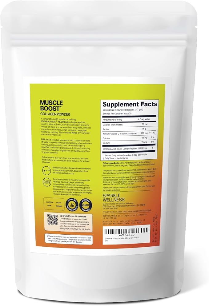 Muscle Boost (Mixed Berry) [30-Serves] | Collagen Supplement Powder with Hydrolyzed BODYBALANCE Collagen Peptides & Buffered Vitamin C | Improves Body Composition