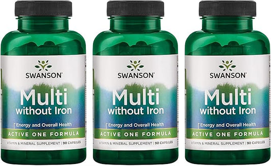 Swanson Active One Multivitamin Without Iron 90 Capsules (3 Pack)