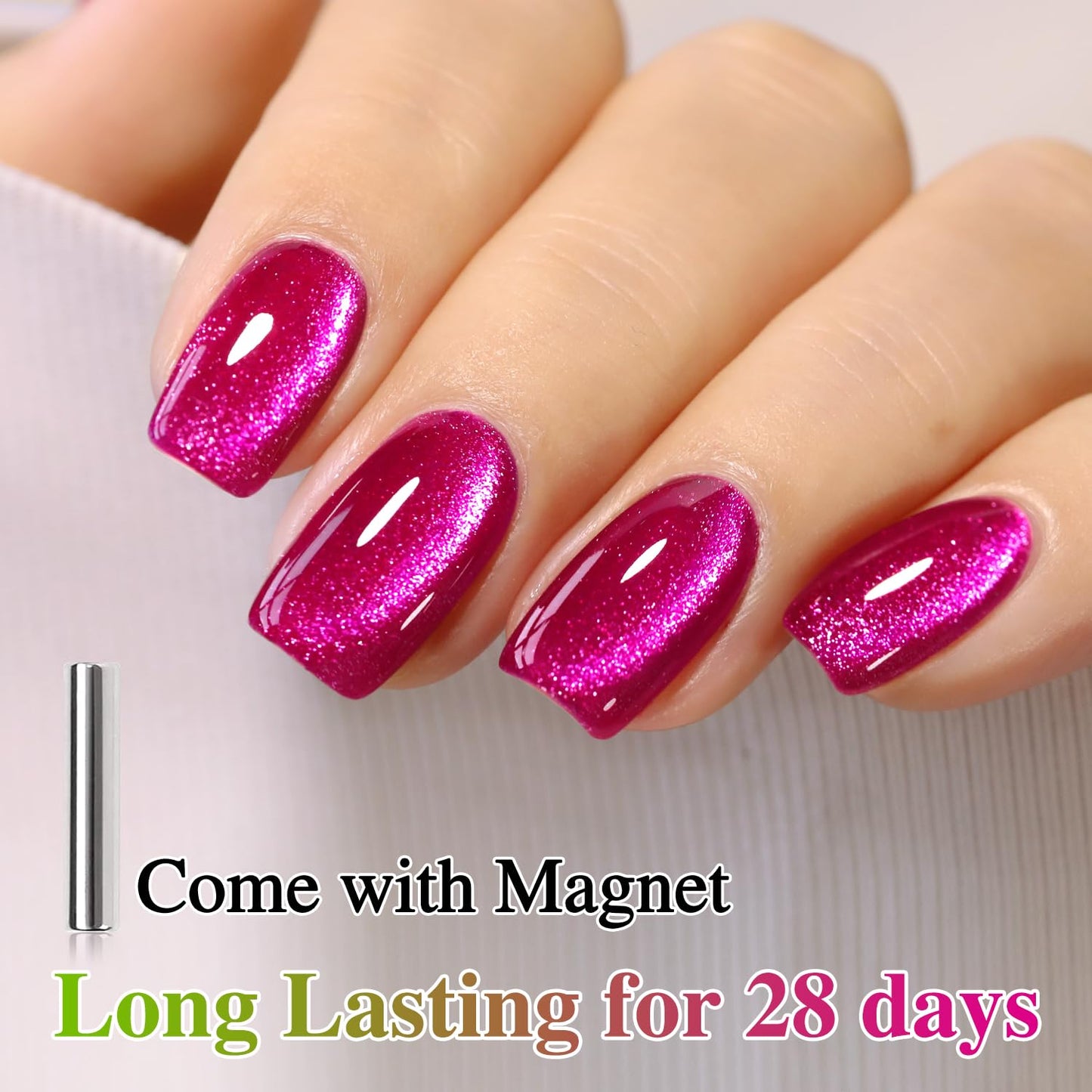 Double Rhythm 15ML Ice Glass Cat Eye Gel Polish with Magnet Holographic Glitter Shimmer Translucent Sheer Color Salon Soak Off Magnetic at Home (Pitaya Purple-MC1072)