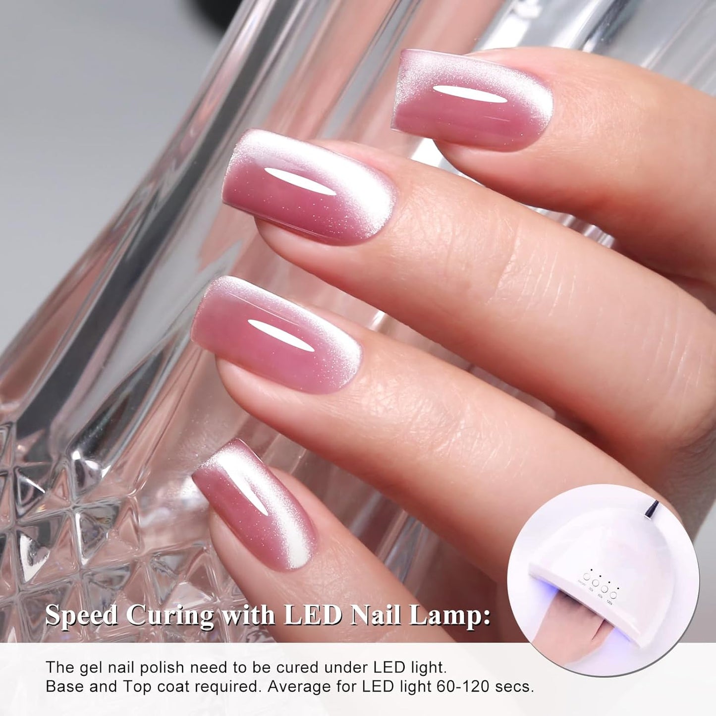 Imtiti Pink Cat Eye Gel Nail Polish, Moonlight Pink Holographic Crystal Diamond Glitter Magnetic UV Soak Off Gel Nail Polish with Magnetic Stick 1Pcs (0.34 Fl Oz-946)