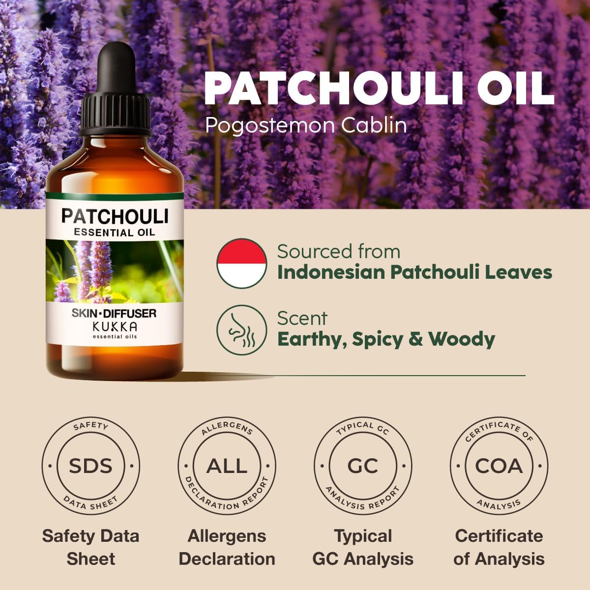 Kukka Patchouli Essential Oil for Skin & Diffuser - 4 Fl Oz - Patchouli Oil, Captivating Scent for Body Perfumes, Aromatherapy, DIY Soap Making Scents