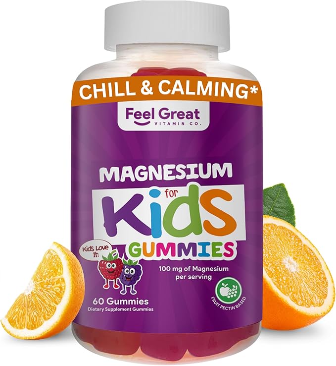 Feel Great Kids Calm Magnesium Gummies - Magnesium Supplement for Children - Magnesium Citrate Gummies - 60 Count