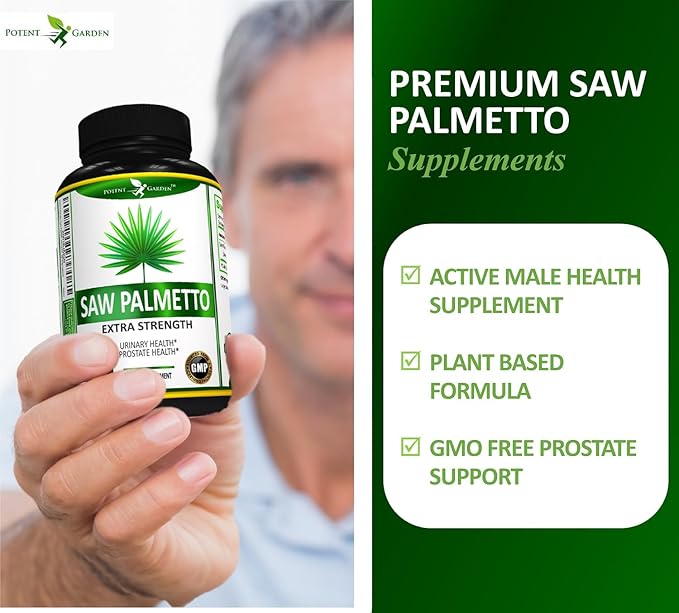 Potent Garden Saw Palmetto 500 mg - Prostate Supplements for Men - Supports Healthy Urination Frequency & Flow - Non GMO, 100 Saw Palmetto Capsules