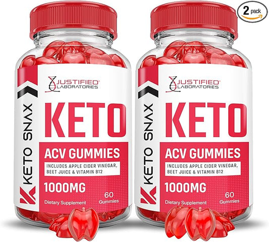 (2 Pack) Keto Snax Keto ACV Gummies Advanced Formula 1000MG Keto Snax Keto Gummies Apple Cider Vinegar Formulated with Pomegranate Beet Juice Powder B12 Vegan Non GMO 120 Gummys