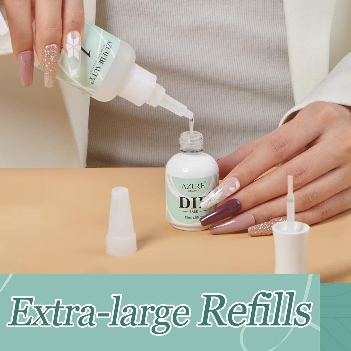 AZUREBEAUTY Dip Powder Base Coat 40ml Large Capacity Dip Base Coat for Refill Dipping Powder Liquid Set French Nail Art Manicure Beginner DIY Salon Home