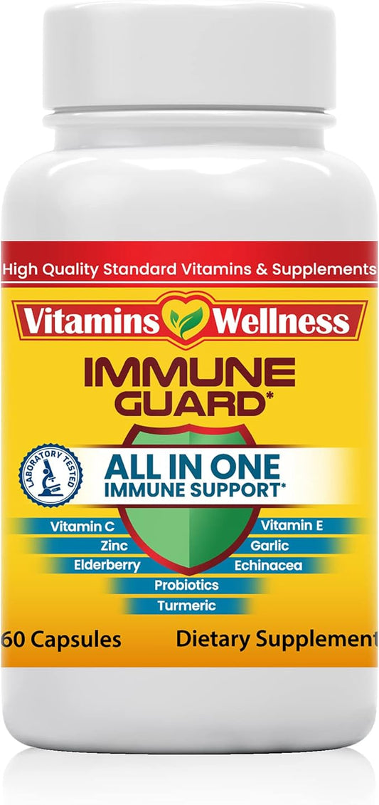 '-10 in 1- Made in USA Immune Support Supplement–Elderberry Immune Guard and Booster with Zinc and Vitamin C, Vitamin B6, Turmeric, Garlic, Echinacea 60 Count/1 Month Supply