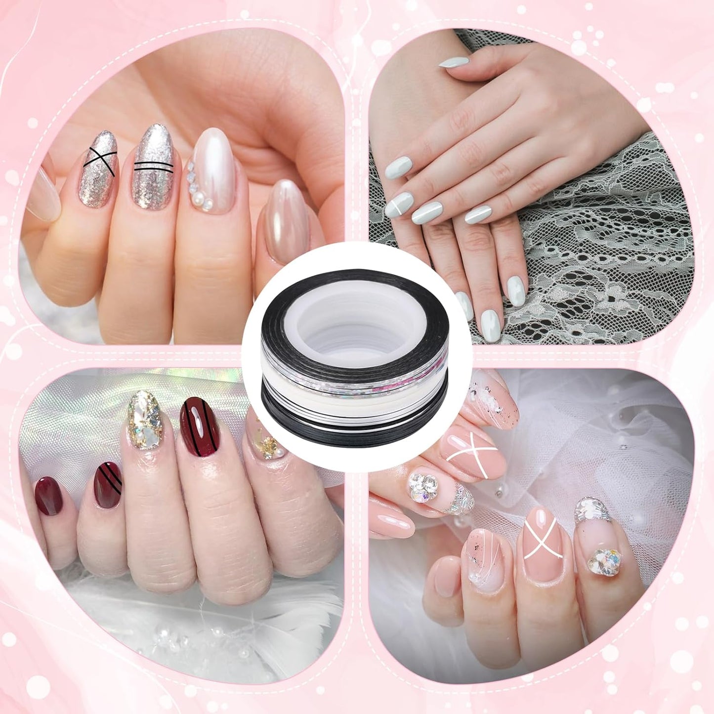 Glitter Nail Tape, 20 PCS Nail Tape for Nail Art Nail Striping Tapes Silver Gold Nail Stickers Self Adhesive Gold Nail Art Line Pinstripe Tapes Decoration Strips for DIY Design Nail Tools (1mm)