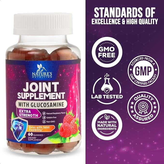 Joint Support Gummies Glucosamine Plus Vitamin E - Nature's Joint Support Supplement for Occasional Discomfort for Back, Knees & Hands - Cartilage & Joint Health & Flexibility Support - 60 Gummies