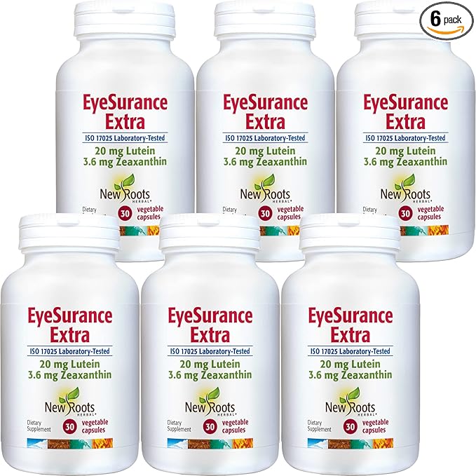 NEW ROOTS HERBAL EyeSurance Extra Multivitamin Supplement | Lutein Zeaxanthin 30 Vegetable Capsules [Pack of 6]