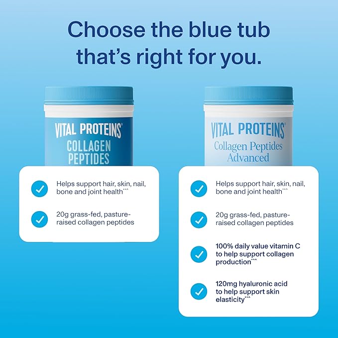 Vital Proteins Grass Fed Collagen Powder Supplement Hydrolyzed Peptides with Hyaluronic Acid and Vitamin C - Non-GMO, Dairy & Gluten Free Unflavored, 9.33oz